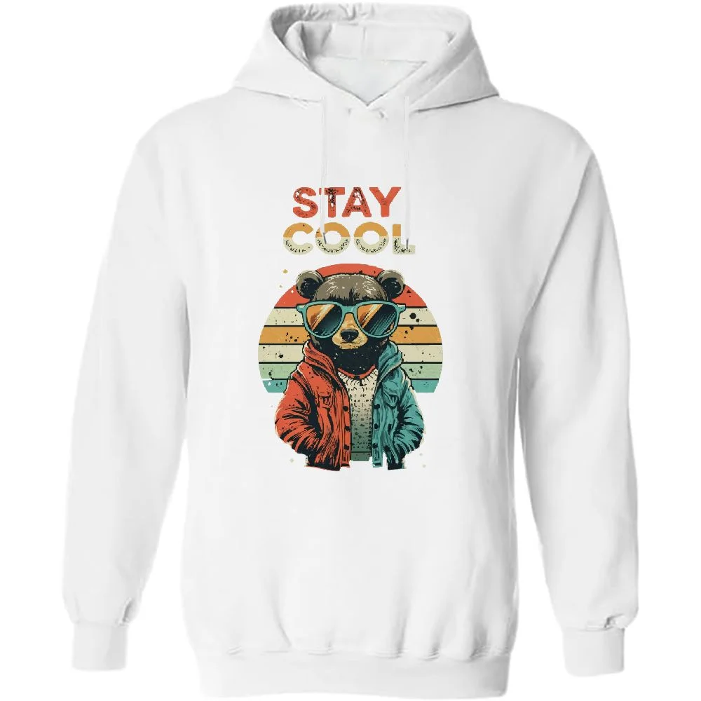 FLORID Men's Rick and Morty Hoodie Bear with Glasses and Stay Cool White