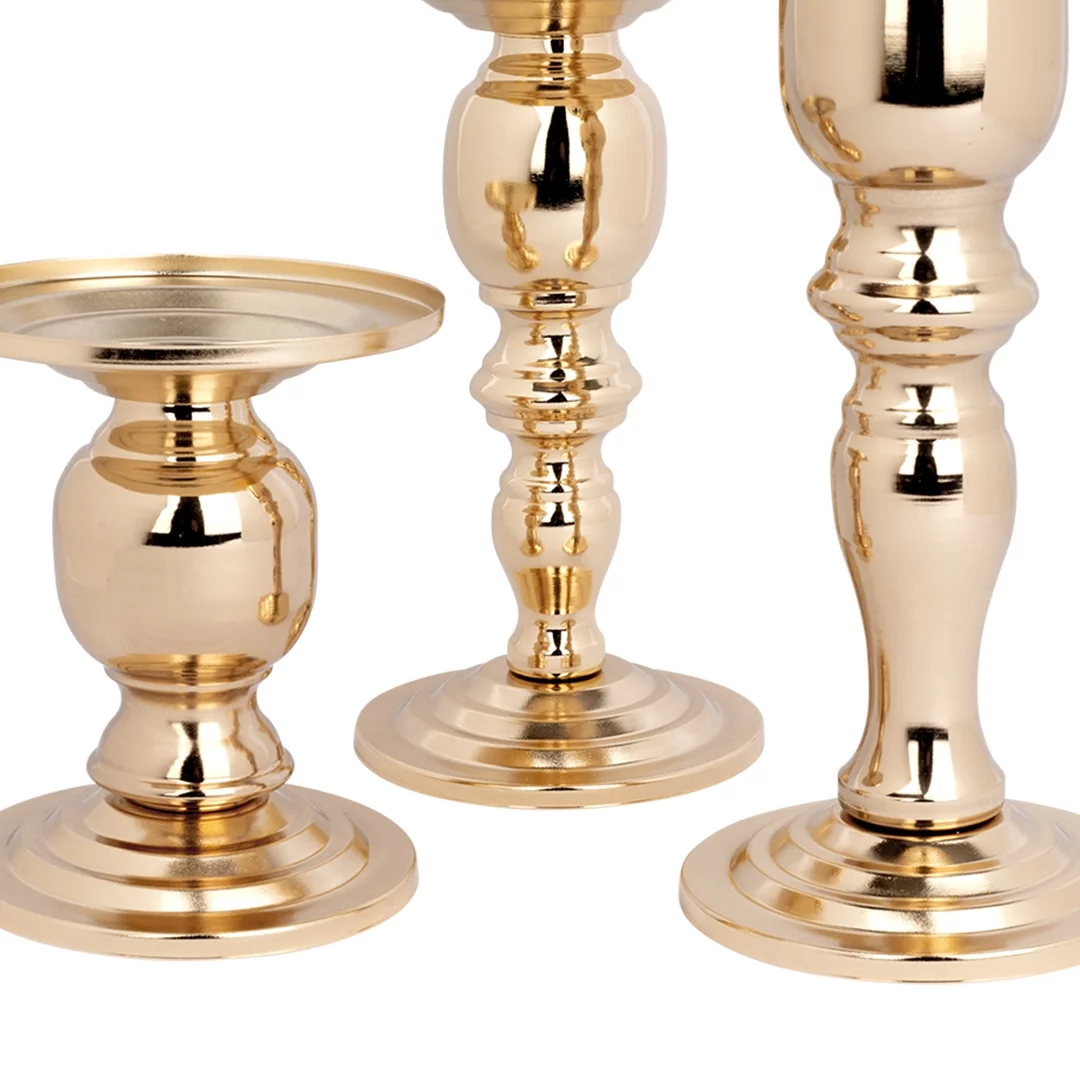 Koyal Wholesale Copper Pillar Candle Holders With Hurricane Glass, Set of 3