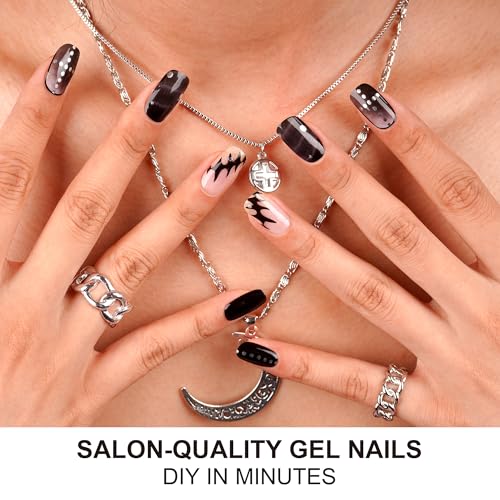 DANNI & TONI Semi Cured Gel Nail Strips Christmas Santa Claus Snowflakes Cat Eye Gel Nail Wraps 28 Stickers | Mistletoe Meow