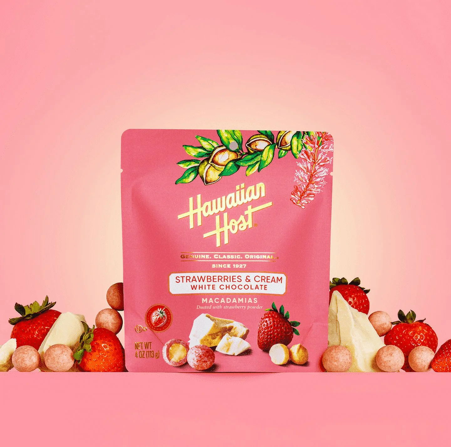 Hawaiian Host Macadamia Classic, Strawberries & Cream Macadamias Paradise Collection 16 oz (1 lb) 453g