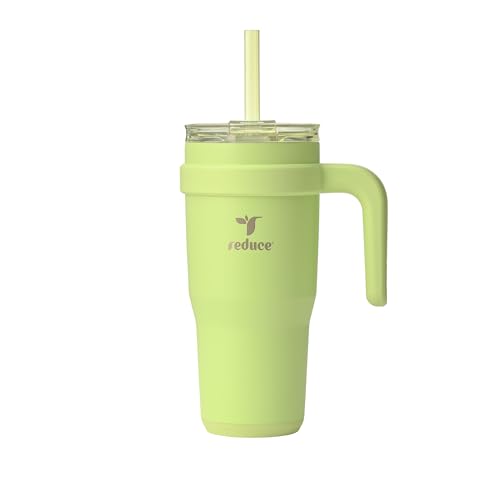 REDUCE Cold1 40 oz Tumbler with Handle - Vacuum Insulated Stainless Steel Water Bottle for Home, Office or Car, Reusable Mug with Straw or Leakproof Flip Lid, Keeps Drinks Cold All Day- Gloss Cotton