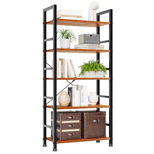Book Shelf, 5 Tier Bookshelves Tall Modern Bookcase Shelf Organizer Storage Shelving Unit for Bedroom Living Room and Home Office Rustic Brown