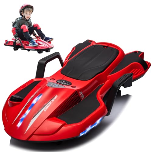 Dockey 24V Electric Ride On Toy for Kids Ages 6 & Up, High Power Drift Cart with Side Handlebars, Cool LED Lights & Music - Crazy Cart (White)