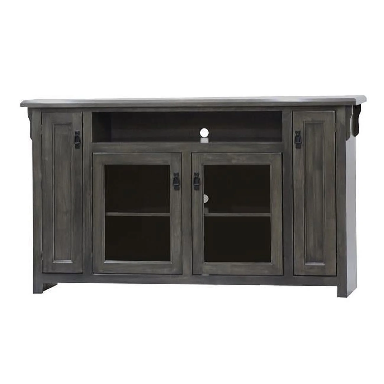 Poplar Tall TV Stand with 2 Glass Panel Doors, Chocolate Mousse