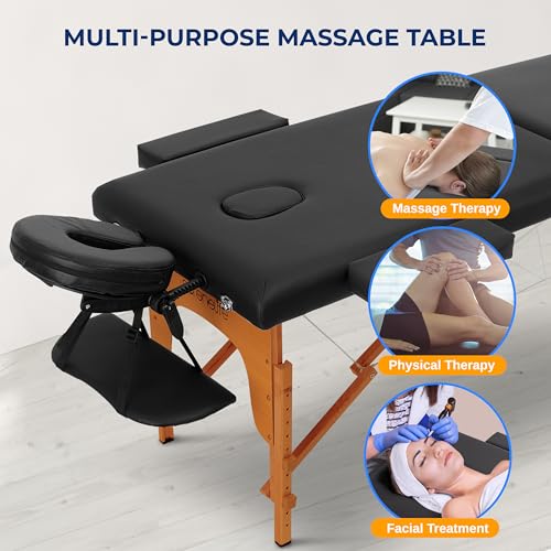 SereneLife Portable Massage Table, Professional Adjustable Folding 3 Sections Massage Bed with Carrying Bag, Lash Bed Ideal for Beauty Salon, Physical Therapy, Tattoo Parlor, Spa & Facial Treatment