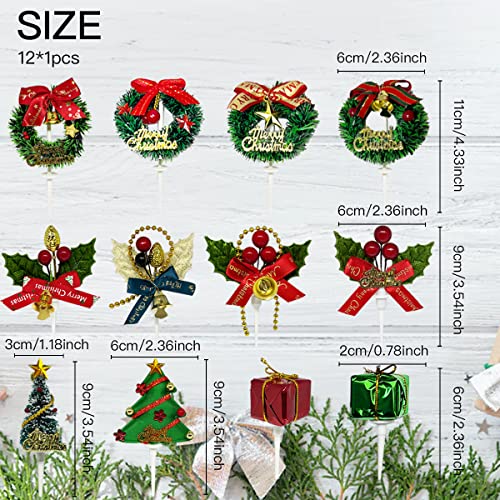 24pcs Christmas Cake Toppers - Cupcake & Mini Wreath Toppers for Xmas Parties
