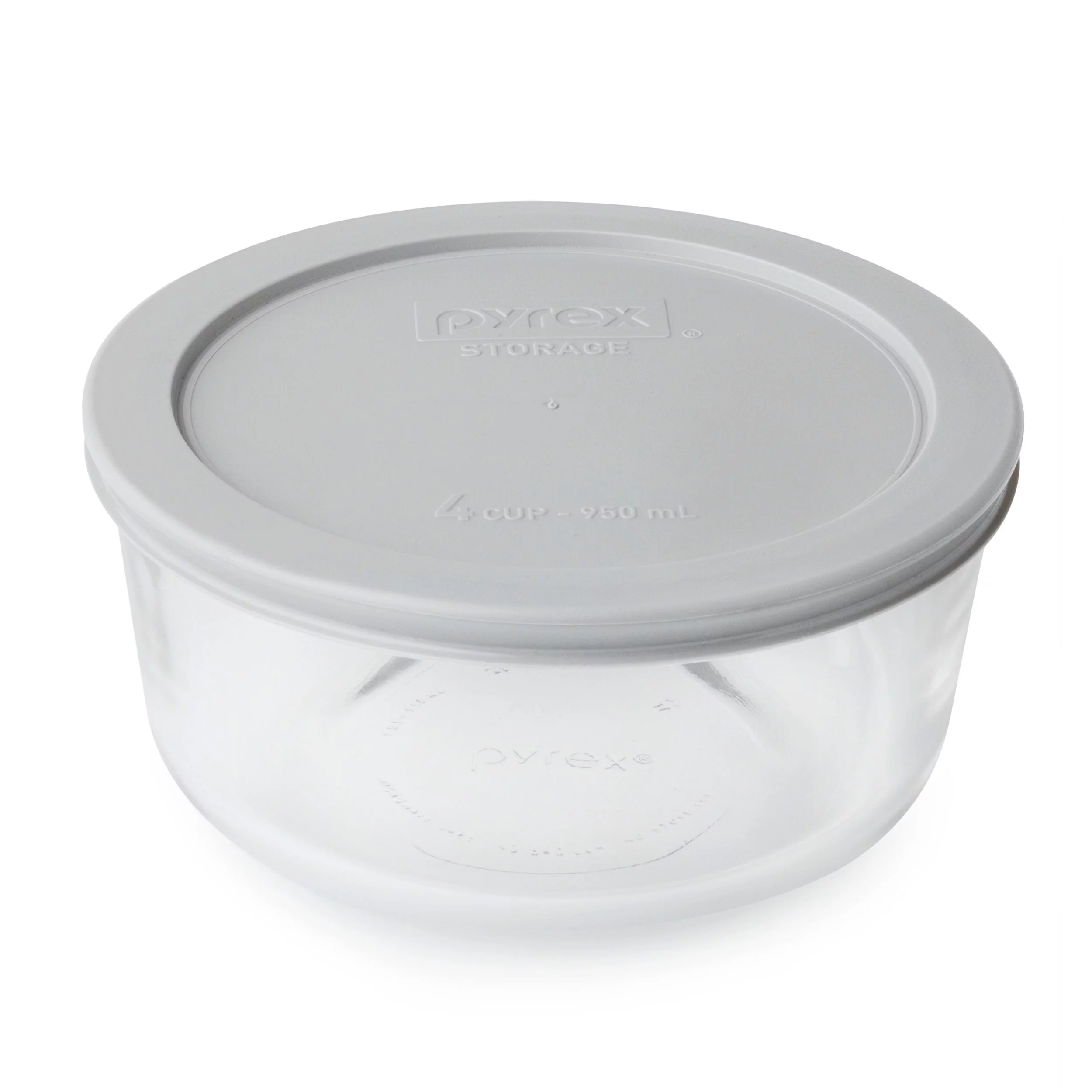 Pyrex 7201 4-Cup Round Clear Glass Food Storage Bowl with 7201-PC Jet Gray Plastic Lid Cover