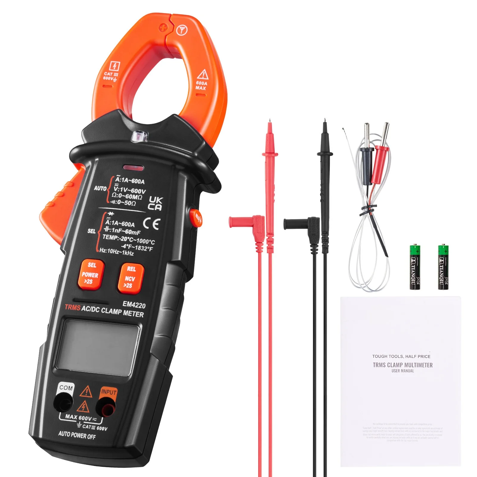 BENTISM Digital Clamp Meter Multimeter True RMS 6000 Counts, 600A AC DC Volt Amp NCV Measurement