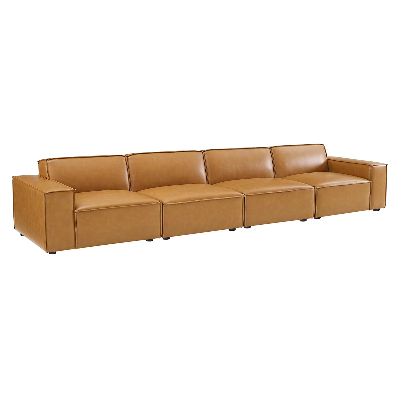Modway Restore Vegan Leather 4-Piece Sofa in Tan