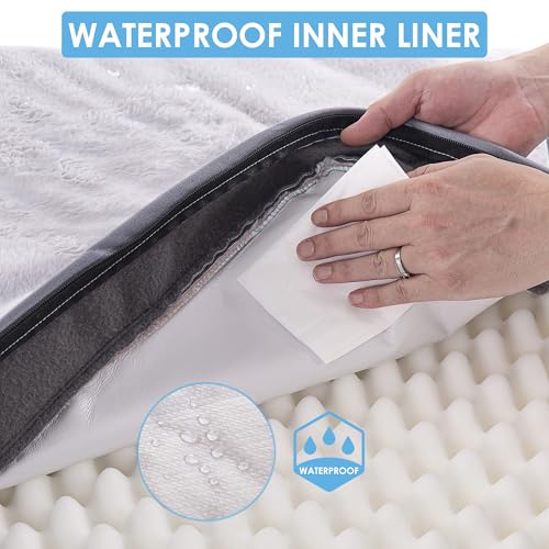 Orthopedic Dog Bed for Large Dogs - Big Waterproof Dog Crate Bed with Removable Washable Cover, Egg Crate Foam Support, Anti-Slip Bottom, Deluxe Plush Pet Bed Mat (Grey)