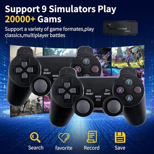 weiyuii Wireless Retro Game Console Stick Built-in 20000+ Classic Games, 4K HDMI Output Nostalgia Plug & Play Retro Video Gaming Stick, Dual 2.4G Wireless Controller