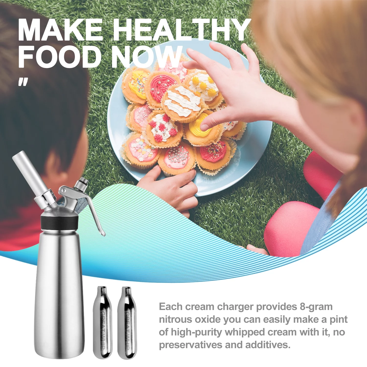 GreatWhip N2O Whipped Cream Chargers Nitrous Oxide Cartridges Kitchen 100Pcs