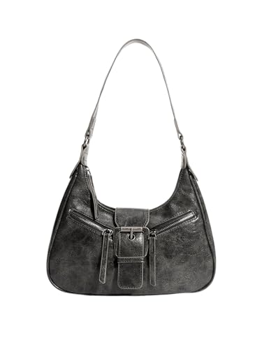 Verdusa Women's Hobo PU Leather Clutch Shoulder Bags Buckle Zipper Vintage Handbags