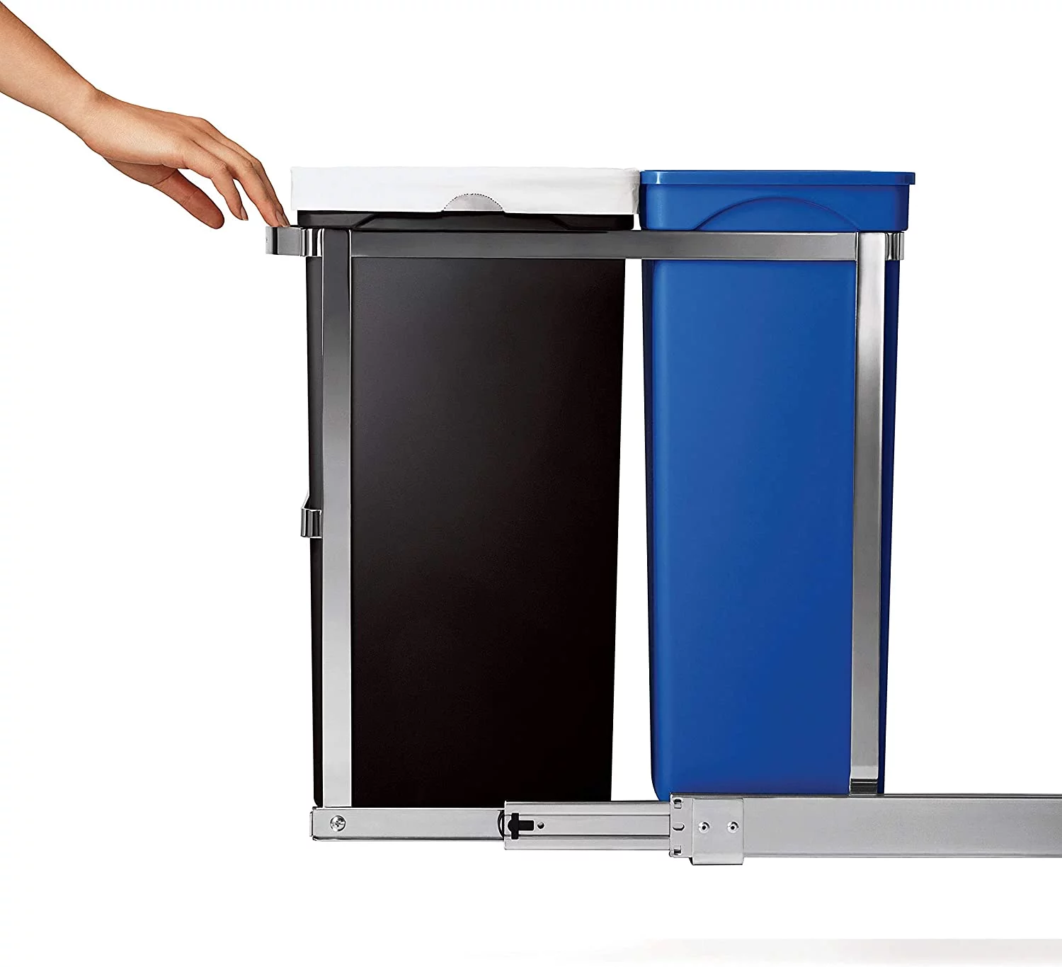 35 Liter / 9.3 Gallon Dual Compartment Under Counter Kitchen Cabinet Pull-Out Recycling Bin and Trash Can