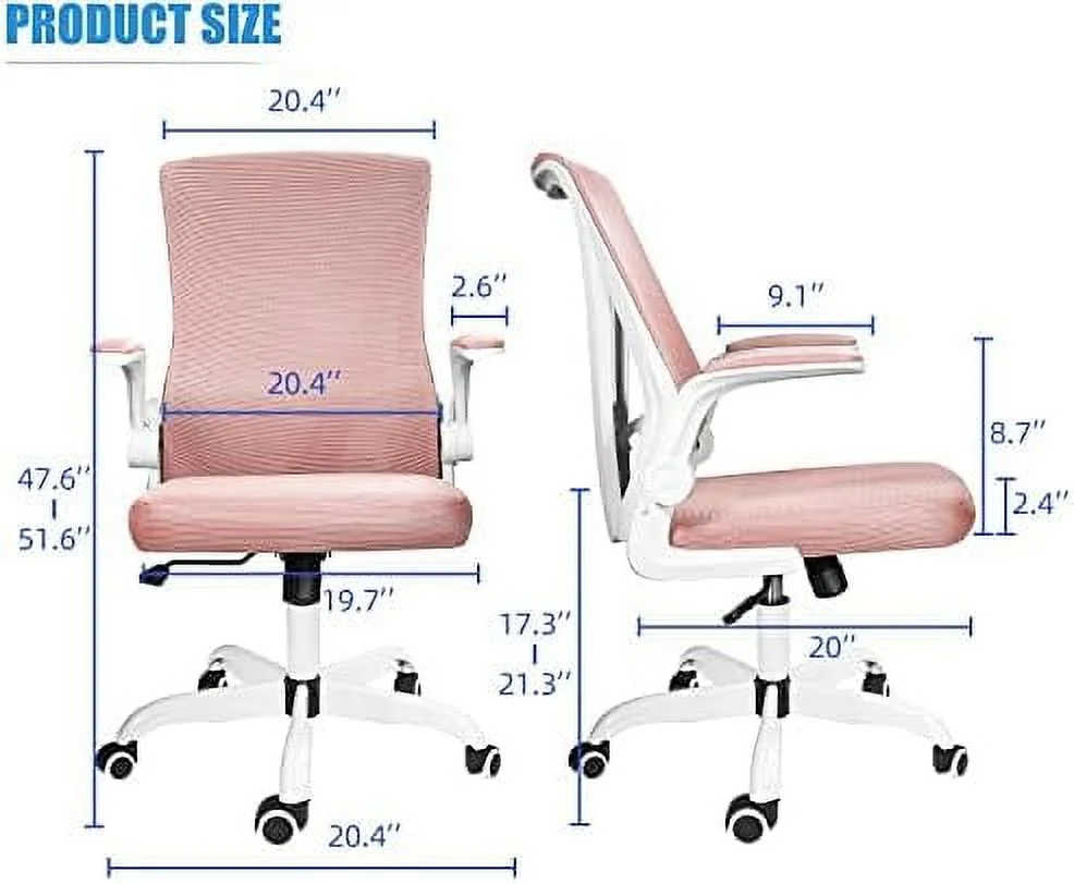 GEROBOOM Desk Chairs with Wheels and Arms  Mesh Office Chair  Ergonomic Office Chair with Lumbar Support  Task Chair with Arms  Home Office Desk Chairs for Adults  Blue