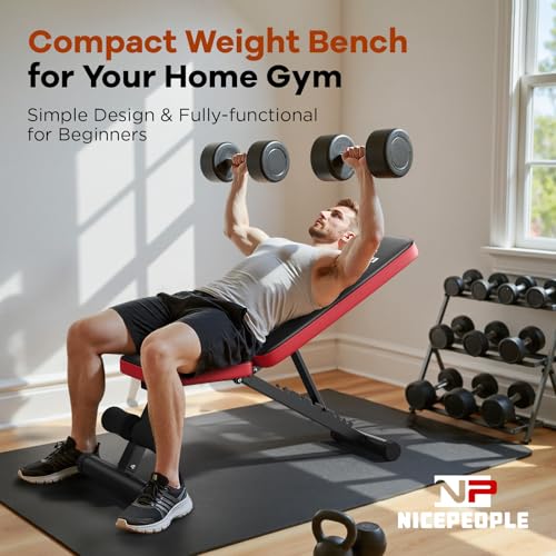 NICEPEOPLE Basic Weight Bench for Home Gym, Foldable Workout Bench with 8 Backrests, 660LBS Weight Capacity Adjustable Bench