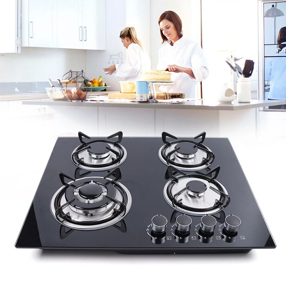Miumaeov 4 Burner Gas Cooktops Built-In Cook Stove Kitchen LPG/NG Gas Hob with Adapter Electronic Ignition 23