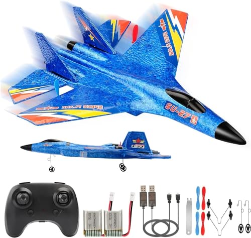 New Upgrade SU27 RC Airplane, Remote Control Fighter Toys, 2.4GHz 6-axis Gyro Stabilizer RTF Glider Aircraft Plane with 2 Batteries Easy to Fly Outdoor Toy for Adults Kids Beginners Boys