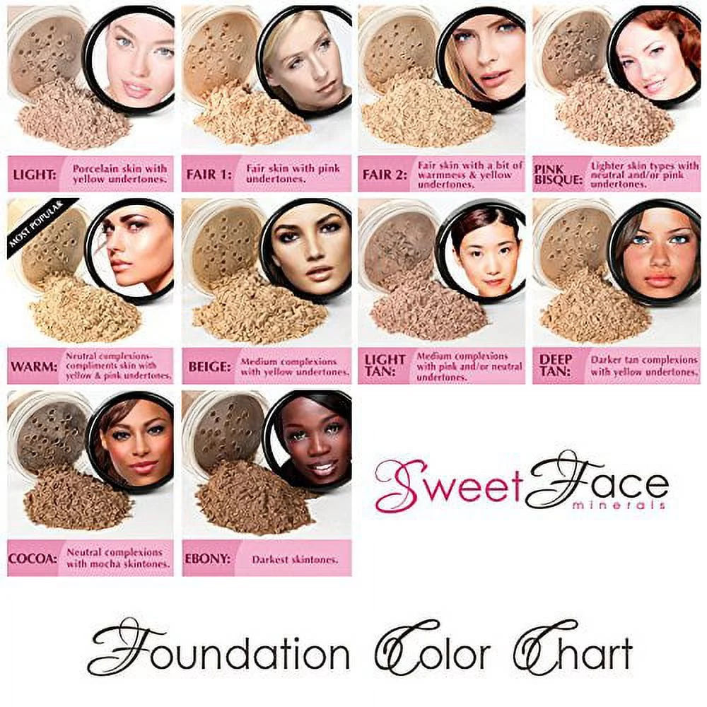 5 pc SET (BEIGE) WITH BRUSH Mineral Makeup Matte Foundation Kit Full Size Sheer Powder Bare Face Cover