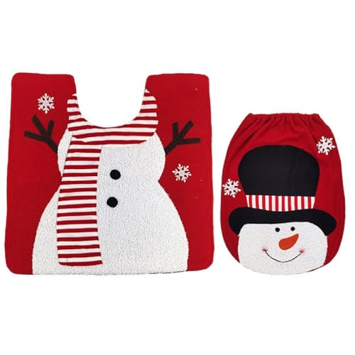 Christmas Snowman Toilet Seat Cover and Mat Bathroom Set Home Decor Party Accessories Christmas Toilet Seat Cover and Mat Set