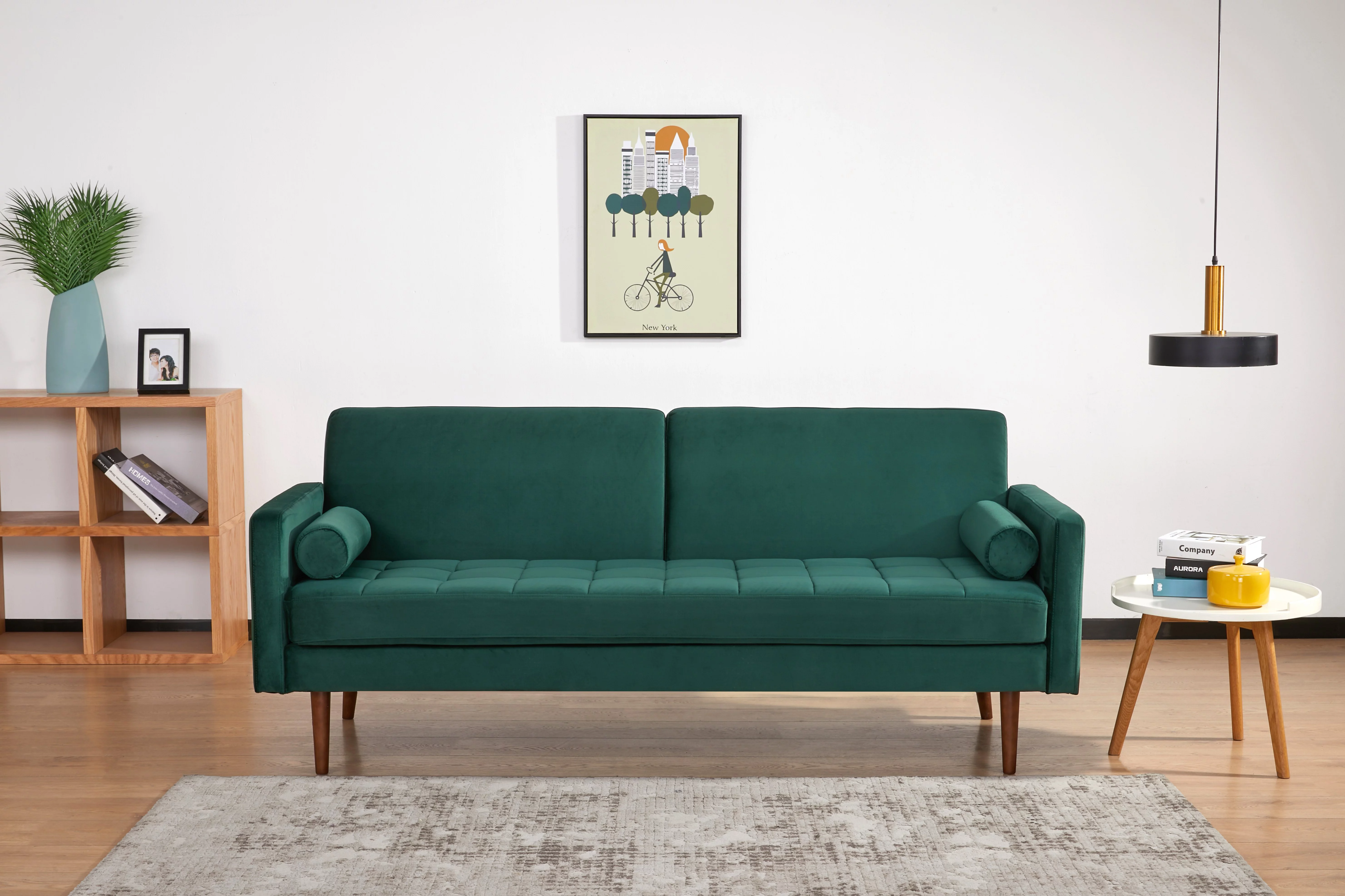 Artdeco Home Portland Velvet Convertible Sofa, Green