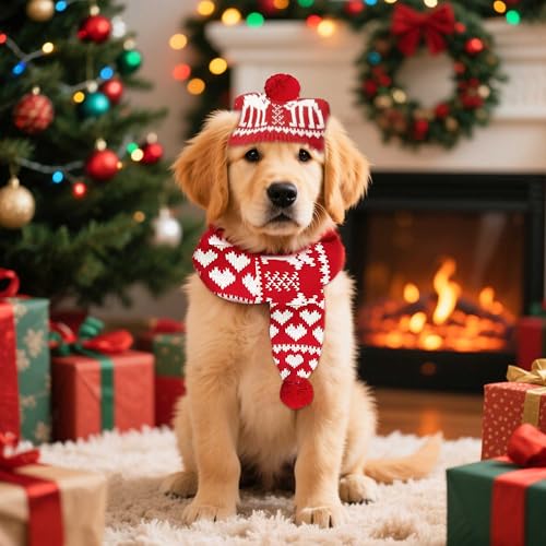 JeVenis Christmas Antler for Dog Reindeer Xmas Pet Red Scarf Winter Neck Warmer Christmas Festive Party Dress-up for Pets Small