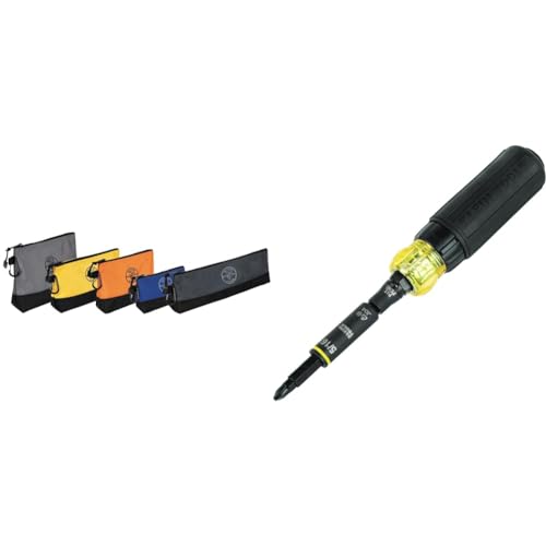 Klein Tools 55569 Stand-Up Zipper Bag Tool Pouch with Carabiners, Reinforced Gusseted Bottoms, Water Resistant 1680d, Multi-Size 5-Pack