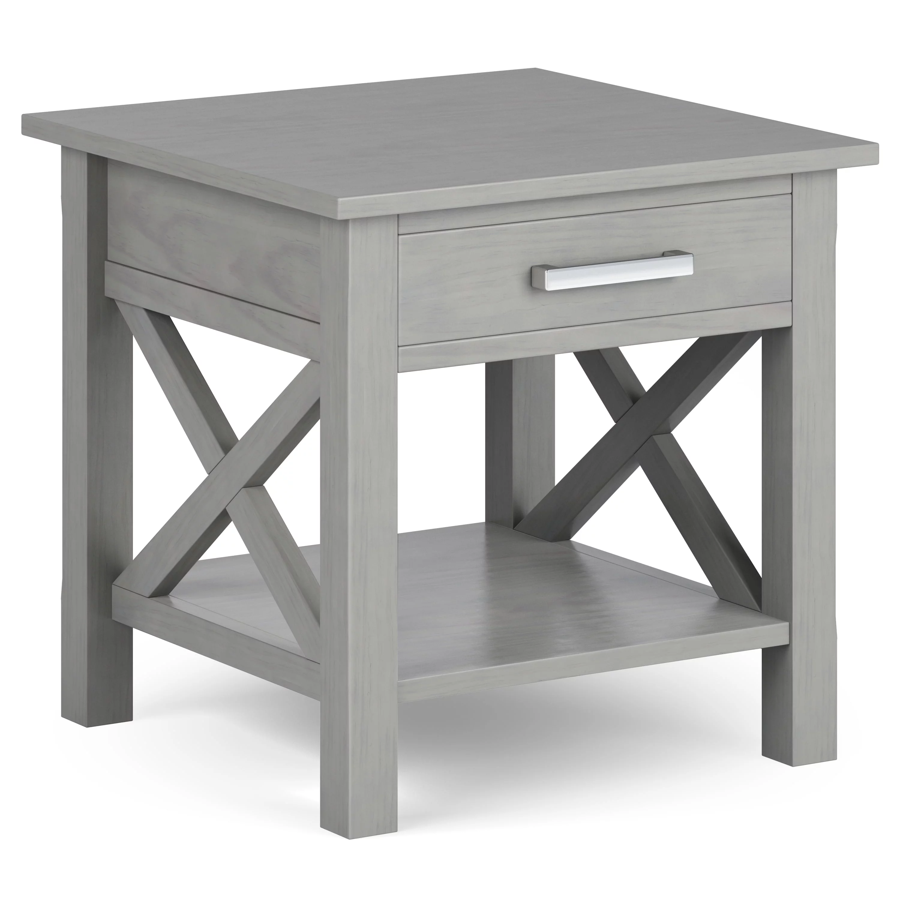 Simpli Home Kitchener Square Contemporary End Side Table in Fog Gray