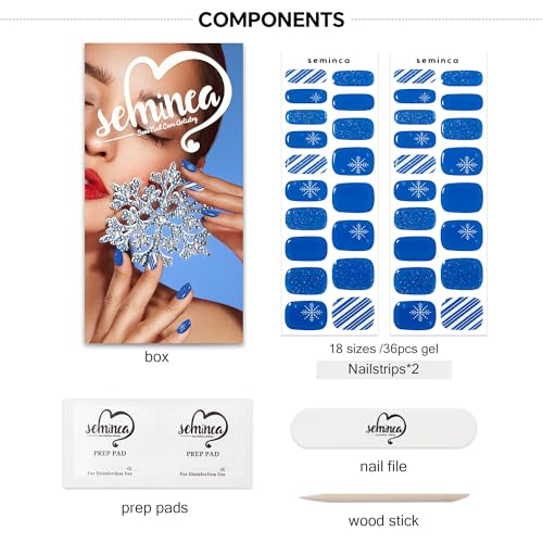 Semi Cured Gel Nail Strips-Easy Apply Christmas Gel Nail Stickers Holiday Semi Cured Manicure Strips with Sparkling Xmas Designs (Classic Yule)