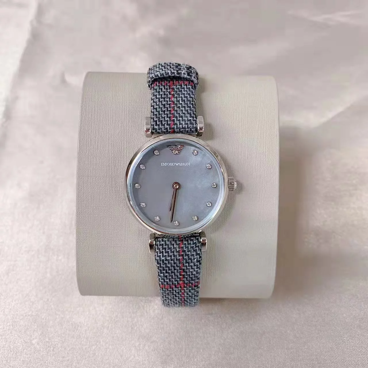 Emporio Armani Two Hand Grey Fabric Band Women's Watch - AR11343