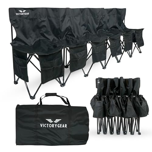 Portable Soccer Bench – 6 Seat Folding Team Chair with 8 Pockets & Carrying Bag – Lightweight Sideline Seating for Soccer, Baseball, Camping, Outdoor Events