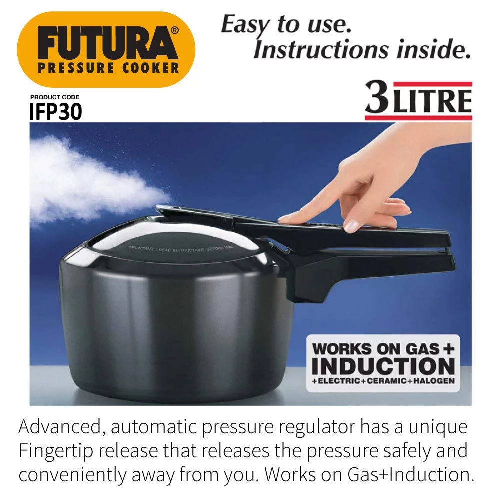 Hawkins Futura Hard Anodised Aluminium Induction Compatible Inner Lid Pressure Cooker, 3 Litre, Silver (IFP30)