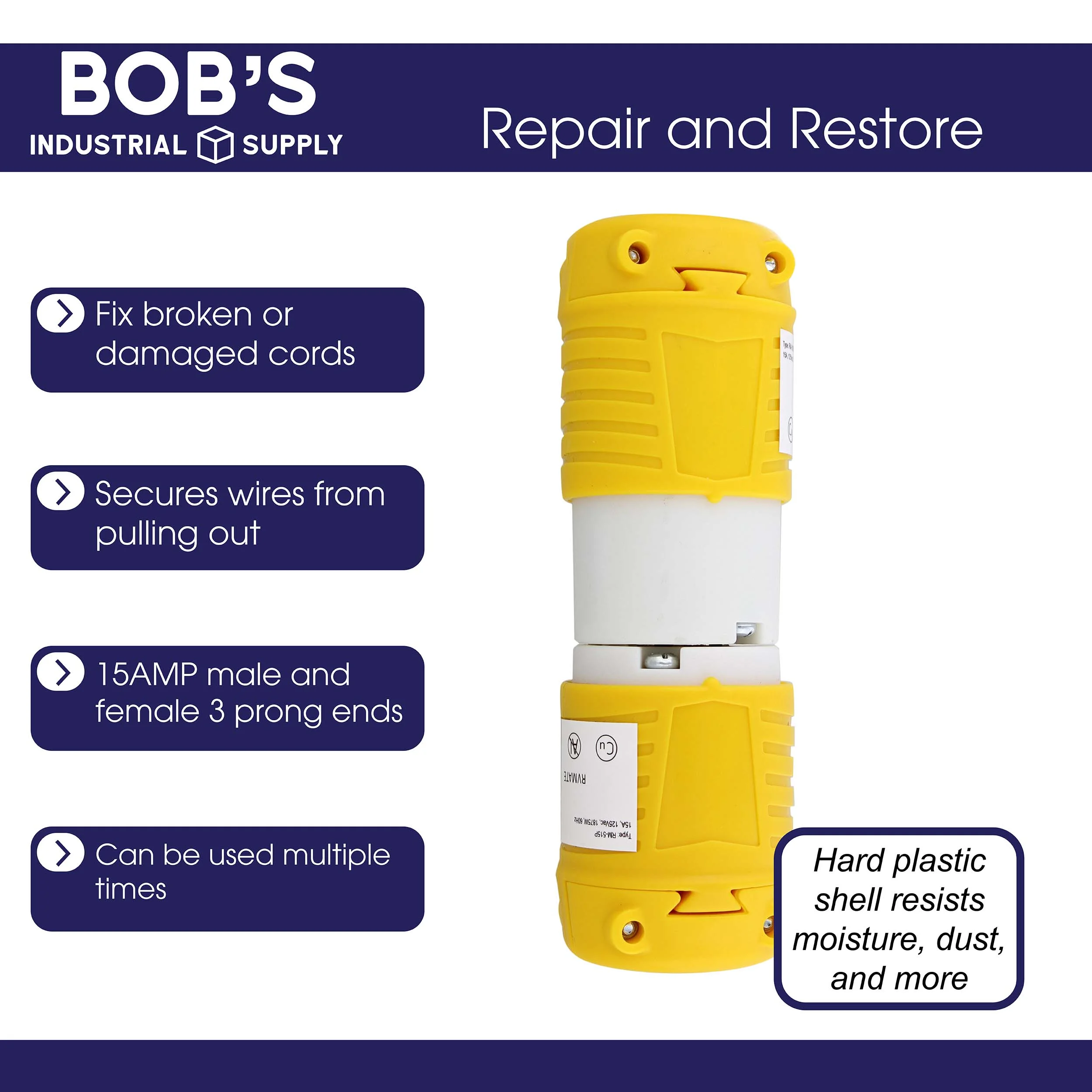 BISupply Electrical Plug Replacement - 125V 15 Amp Female and Male Plug End 5pk