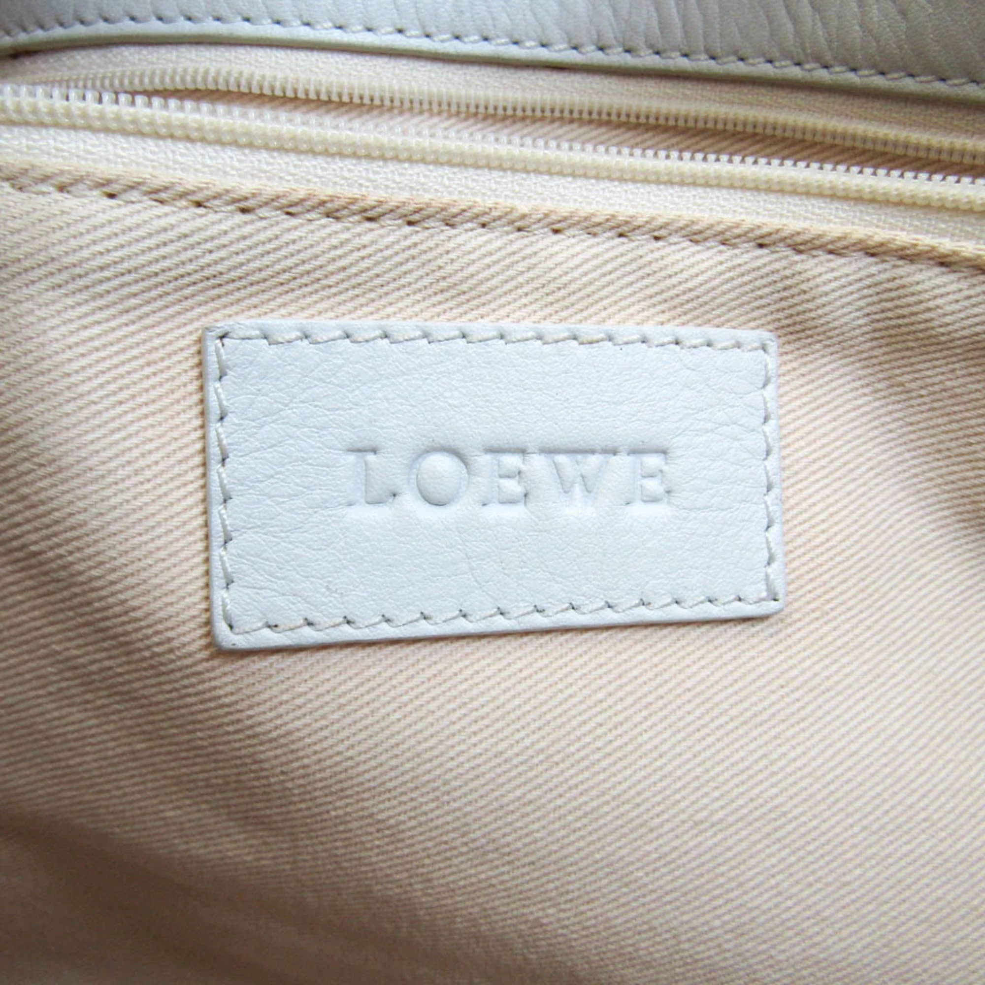 Pre-Owned Loewe Crown Logo Stitch Women's Leather Shoulder Bag,Tote Bag White (Good)