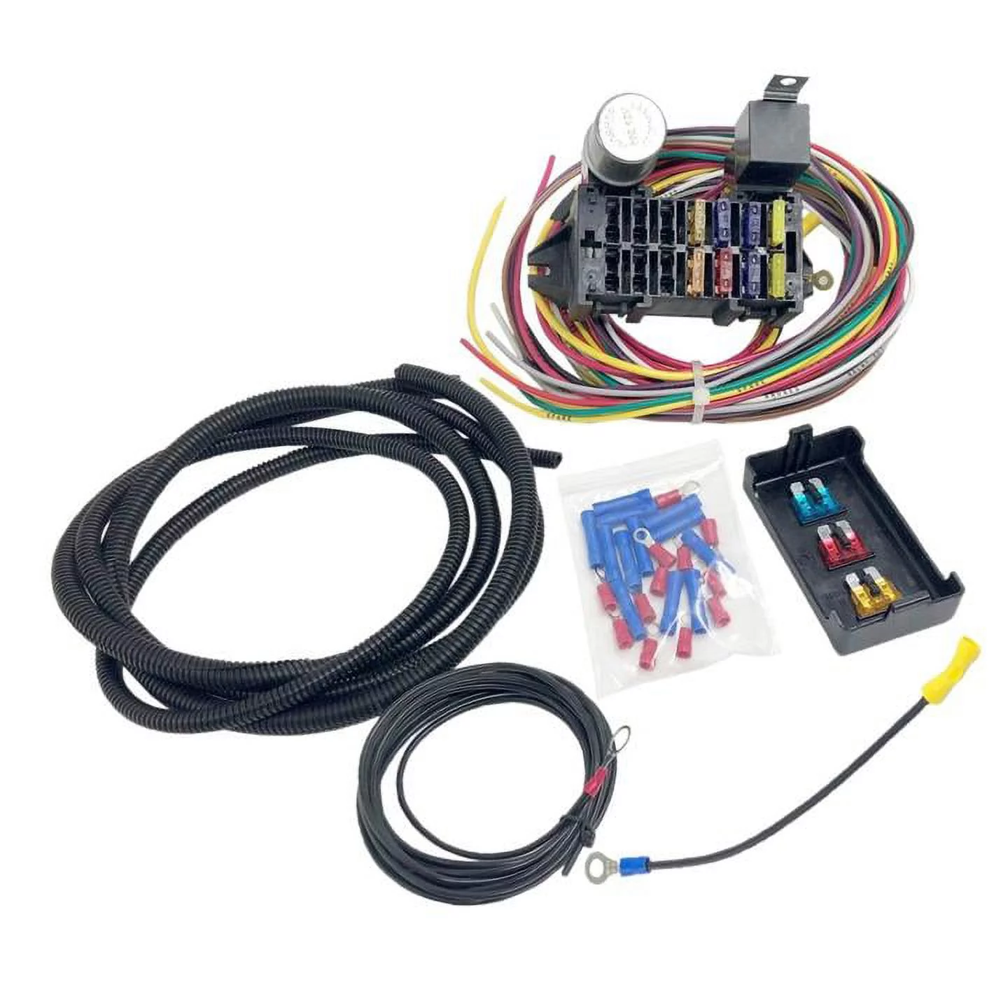 Universal Fitment Wire 10 Circuit 8 Fuses Basic Wire Harness Fuse Box Street Hot Rat Rod Wiring Pick Up Car Van Truck 12V