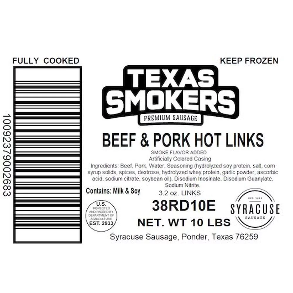 Texas Smokers Red Hot Link, 10 Pound
