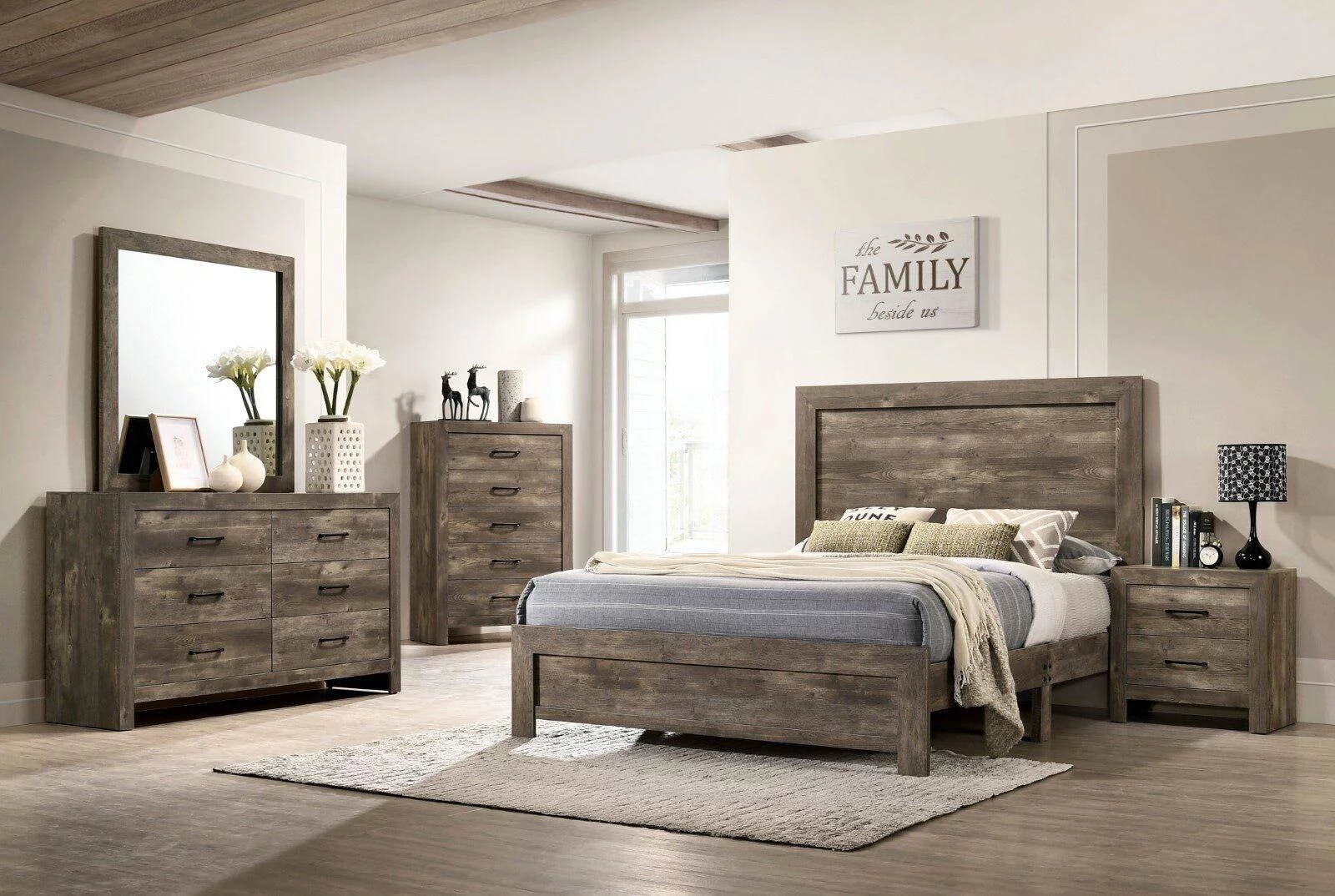 Rustic Natural Tone Wood Queen Bedroom Set 5pcs FOA CM7148 Larissa
