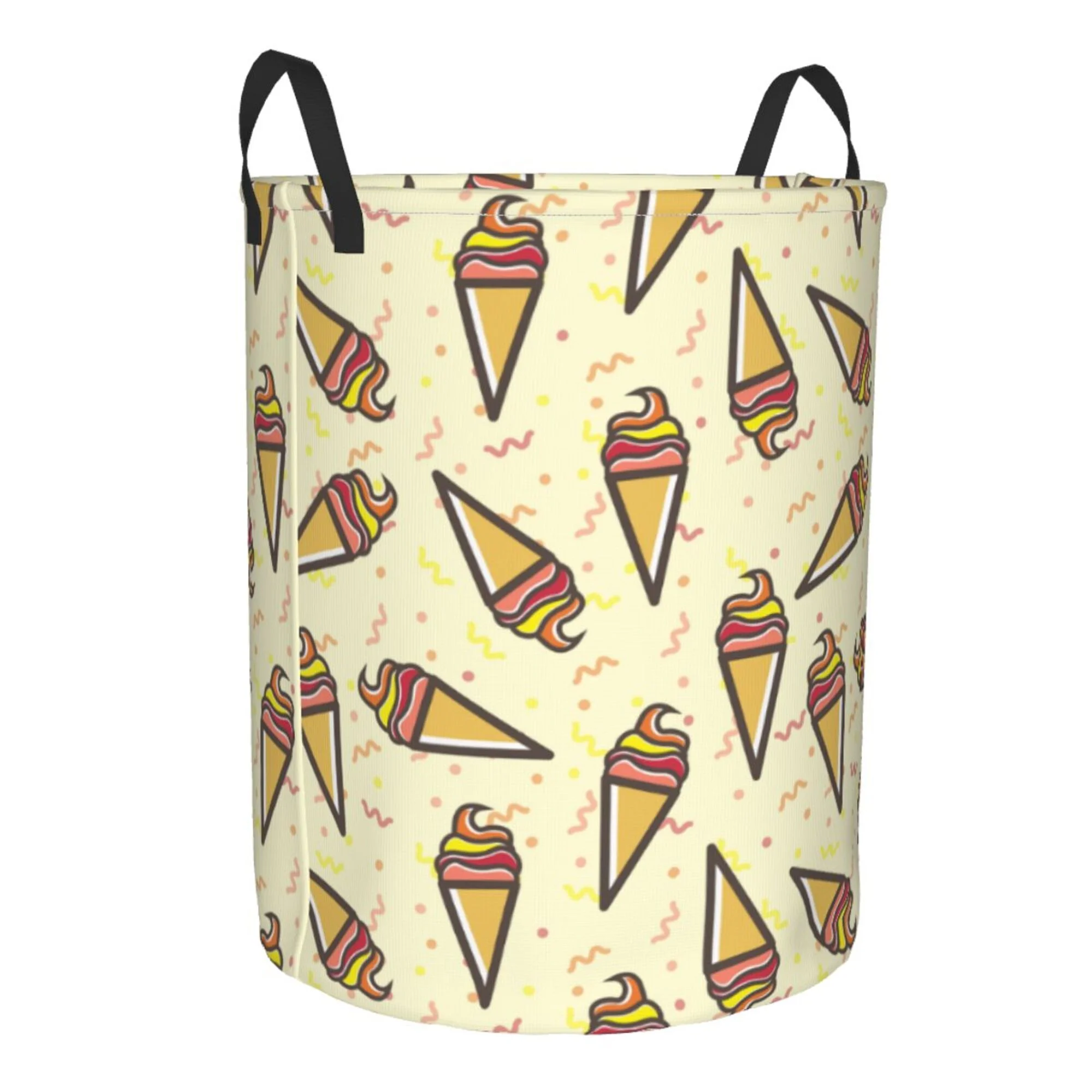 TEQUAN Waterproof Laundry Hampers, Sweet Doodle Dessert Pattern Pattern Clothes Storage Basket with Handle (M)