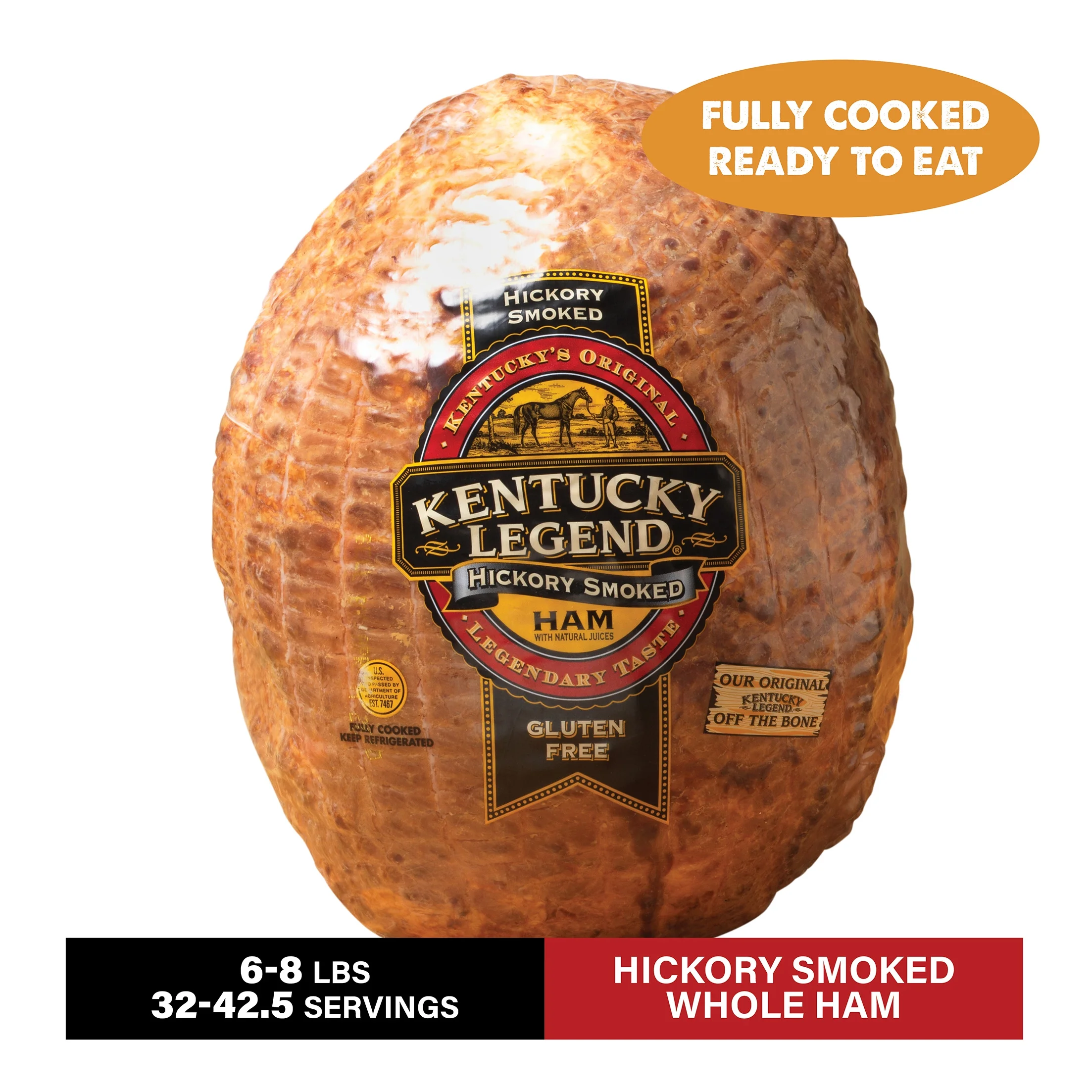 Kentucky Legend Whole Natural Juice Smoked Ham, Gluten-Free, 3 oz Serving Size, Packaged in Plastic