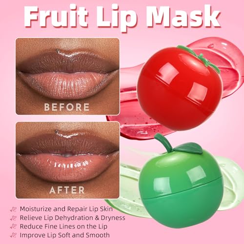 6 PCS Mini Bee Lip Balm Lip Mask Fruit Pot,Strawberry Lip Balm for Teens Girls 8-12,Lemon,Peach,Cherry Moisturizing Lip Sleeping Mask Overnight Lip Treatment,Color lip Balm Gifts Set Reduce Fine Lines