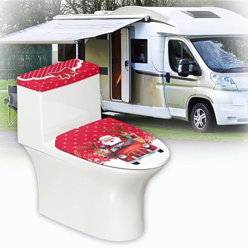 Christmas Bow Bell Toilet Tank Lid Cover and Toilet Seat Lid Cover 2 Pcs Set Toilets Covers with Elastic Cloth Fits Most Toilets Tanks & Lids