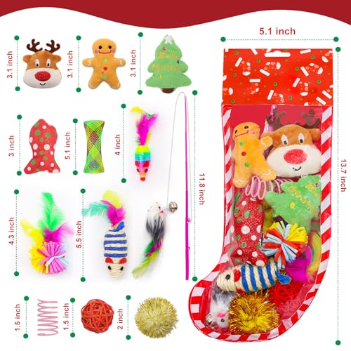 12Pcs Christmas Stocking Cat Toys, Xmas Cat Toys Set with Catnip Plush Toy, Mice Feather Toys, Cat Wand, Pet Supplies for Kitten Toys Interactive Play Indoor Cats Christmas Decorations