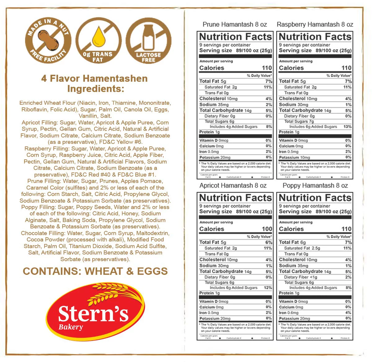 Hamentashen Cookies | Purim Cookies | Shortbread Cookies Gift Basket | 15 Individually Wrapped Hamentaschen in 3 Flavors Raspberry, Apricot & Prune | Mishloach Manot Kosher | Nut Free | Sterns Bakery