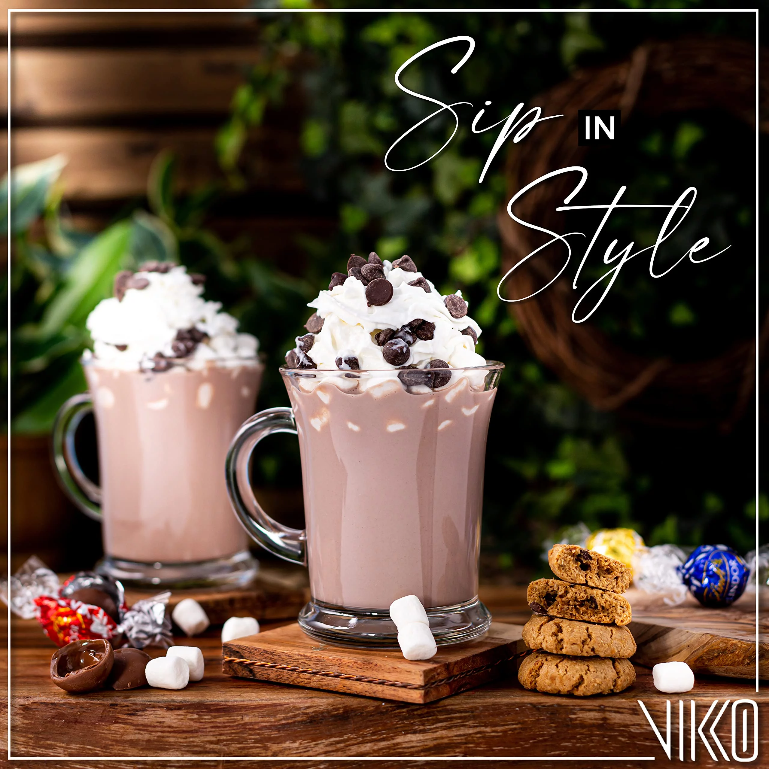 Vikko 13 Ounce Clear Glass Coffee Mugs | Aroma Collection Thick and Durable Wide, Heavy Base Dishwasher Safe Set of Six Large Glass Coffee Cups