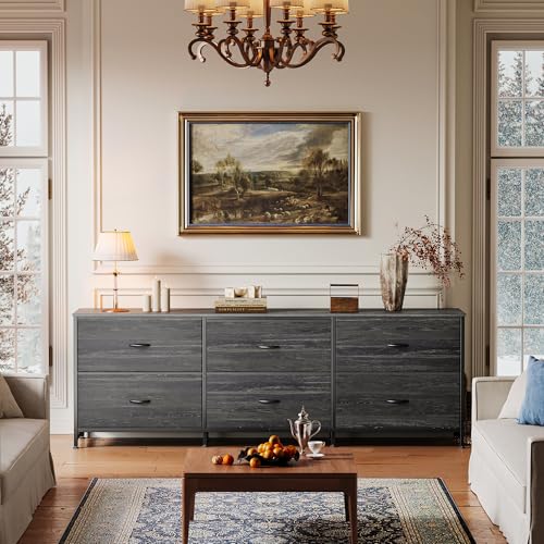 Huuger 6 Drawer Dresser for Bedroom, 63 Inch TV Stand for 55, 65, 70 Inch TV, Long Dresser for Closet with Fabric Drawers, Storage Organizer for Kids Bedroom, Entryway, Rustic Brown