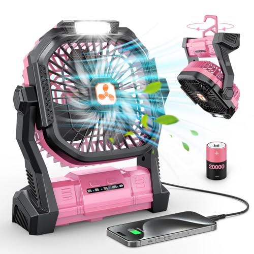 ONLYNEW Portable Fan Rechargeable, 20000mAh Cordless Battery Powered Fan with LED Lantern, USB C Battery Operated for Travel Bedroom Home Camping Tent Office Beach Desk Fishing Table