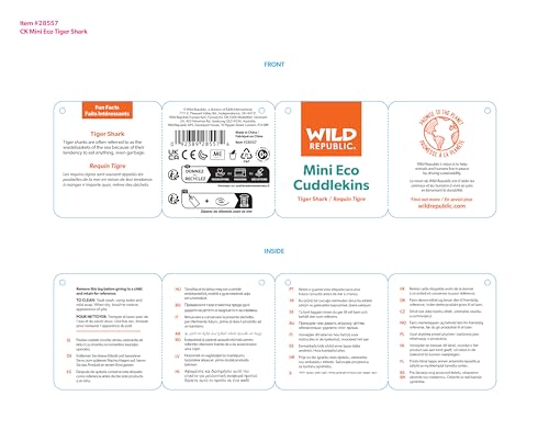 Wild Republic Cuddlekins Eco Mini Tiger Shark, Stuffed Animal, 8 Inches, Plush Toy, Fill is Spun Recycled Water Bottles, Eco Friendly