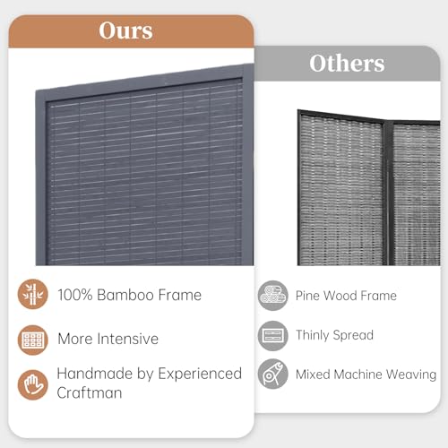 Room Divider Folding Privacy Screens, Hand-Made 67'' High Bamboo Room Dividers Freestanding 2-in-1 Multifunction 4 Panel Wall Divider for Room Separation, Portable Room Partitions and Dividers