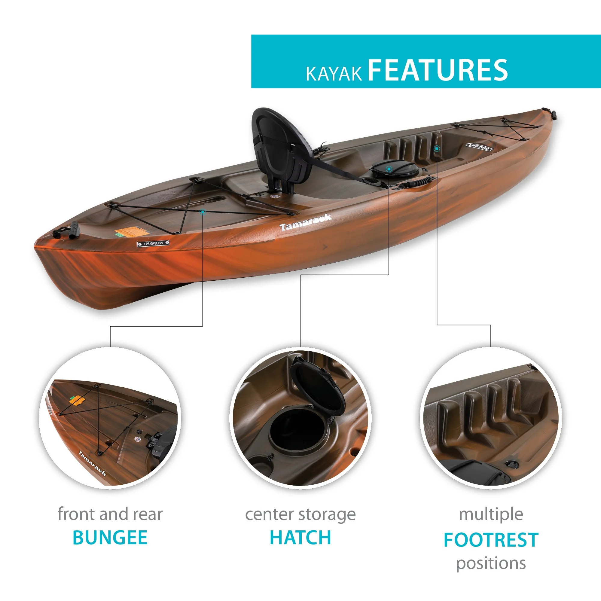 Lifetime Tamarack 100 Sit-on-Top Kayak, Tiger Fusion (91105)