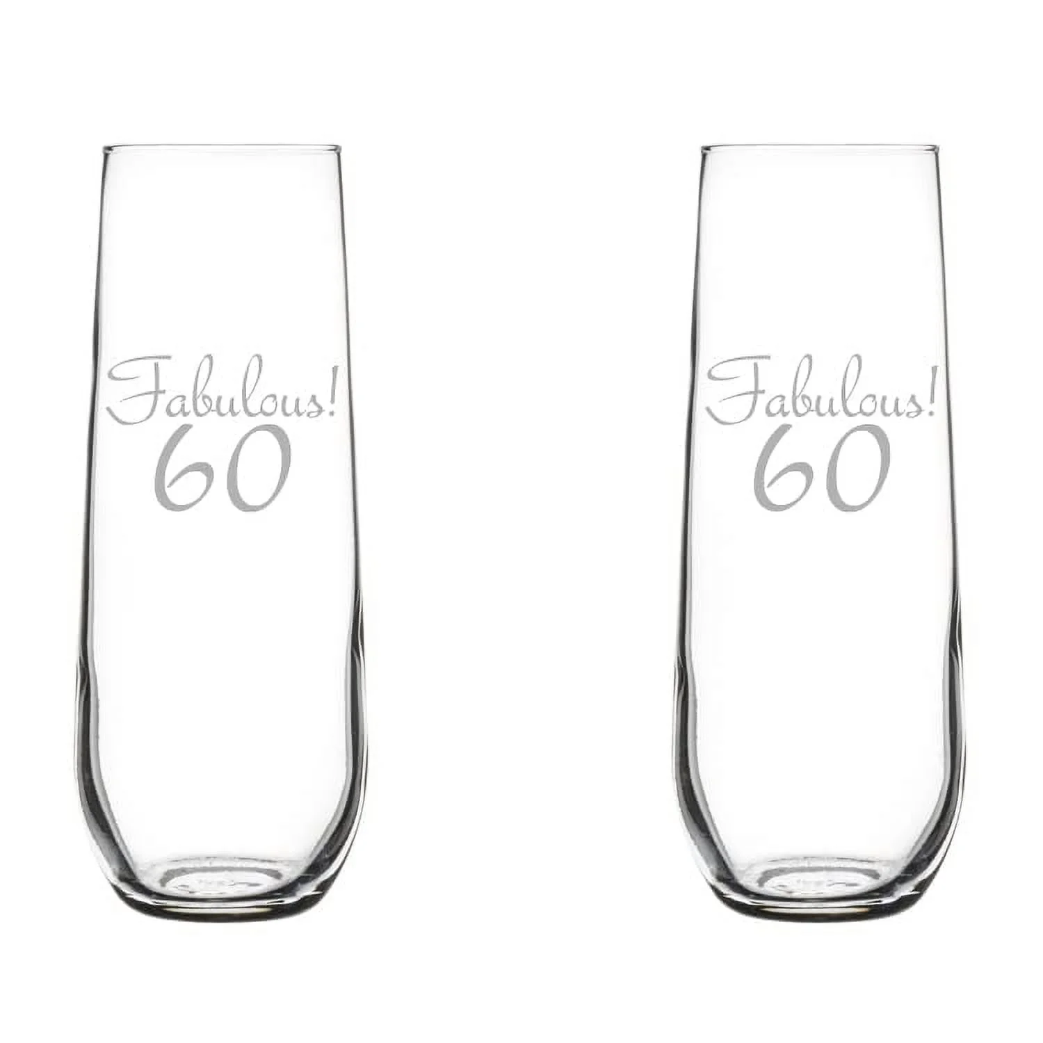 Set of 2 Glass Champagne Flutes Sparkling Wine Glasses Fabulous 60 60th Birthday (8.5 oz Stemless)